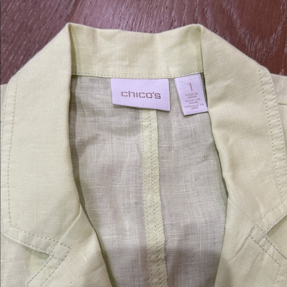 Chico’s Linen Blend Blazer Jacket Light Yellow Size 1 - Picture 3 of 4